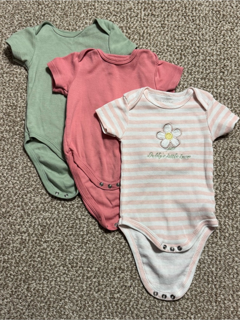 Chickpea Baby Girl Bodysuit Lot of 3 Pink Green Daisy Daddy's Flower 6-9 Months